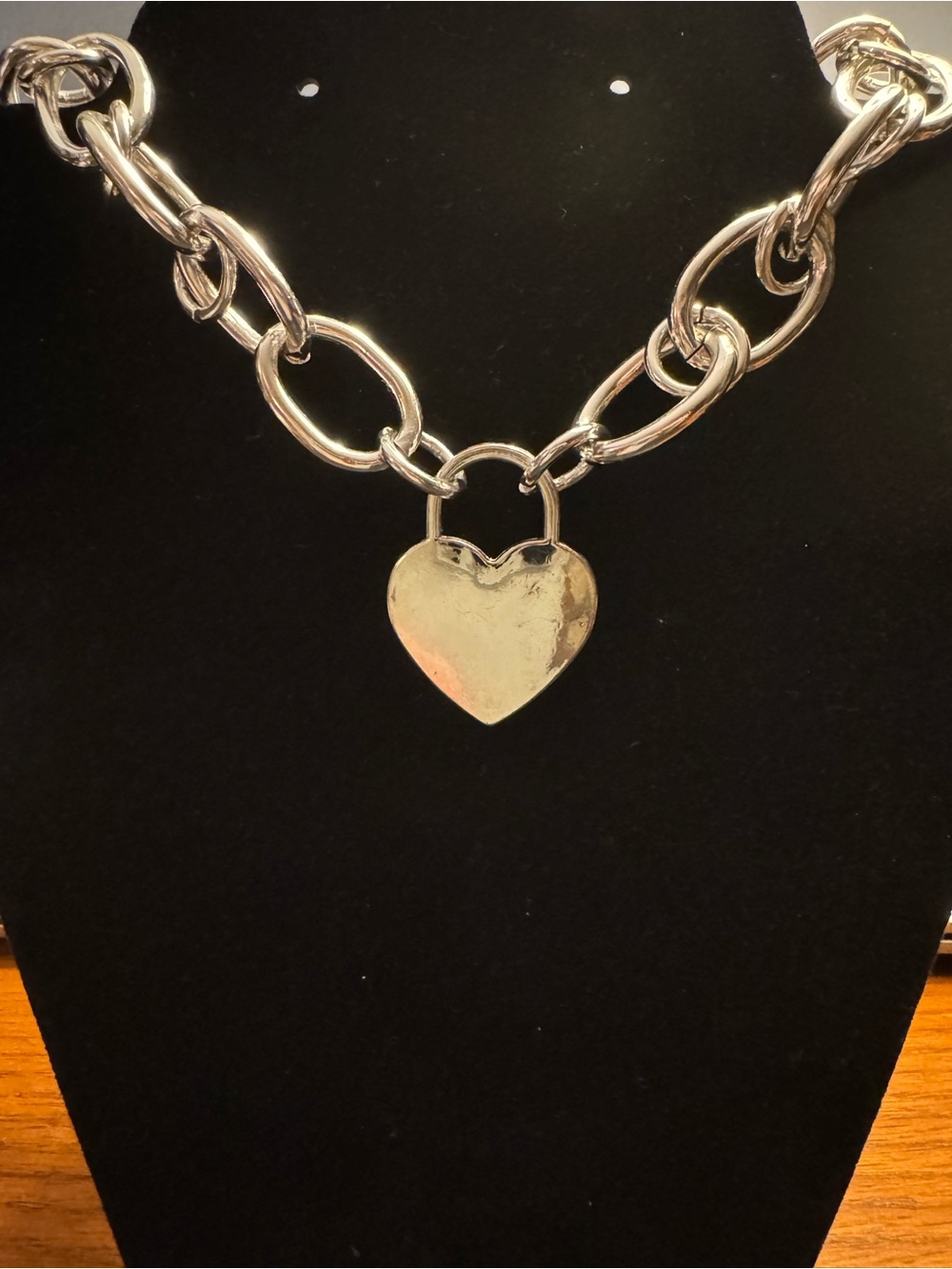 Y2K Chunky Silver Tone Heart Padlock Chain Necklace 16”